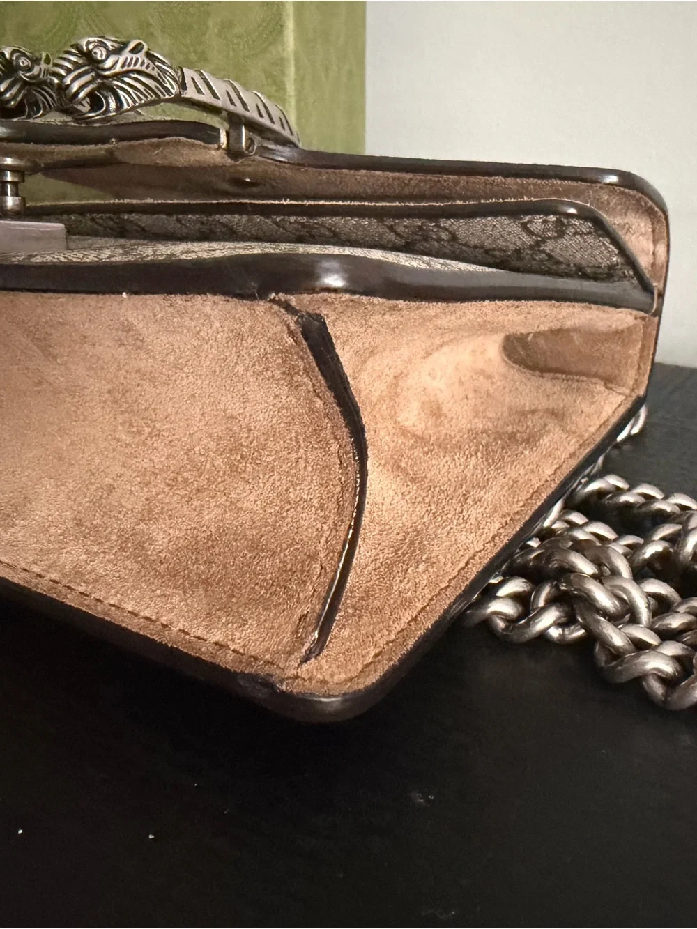 Gucci GG Supreme Small Shoulder Bag in Brown and Tan with Silver Hardware